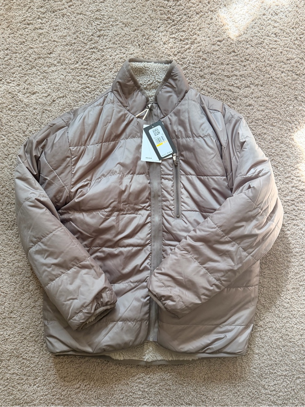 Converse Reversible Sherpa Puffer Jacket – Taupe Beige Synthetic Fill MenMedium